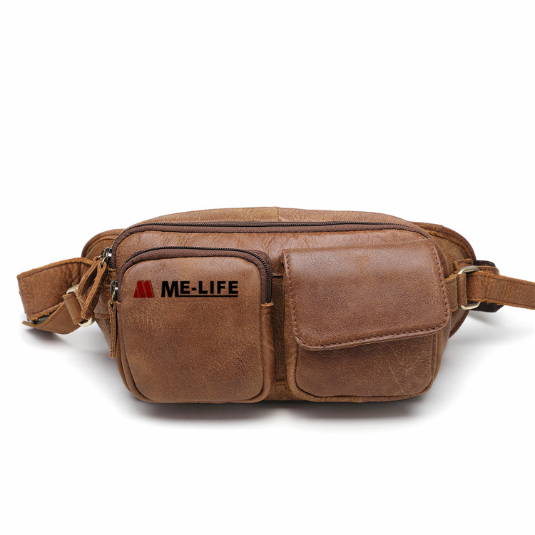 1818-2101 Multifunctional leather waist bag with adjustable belt