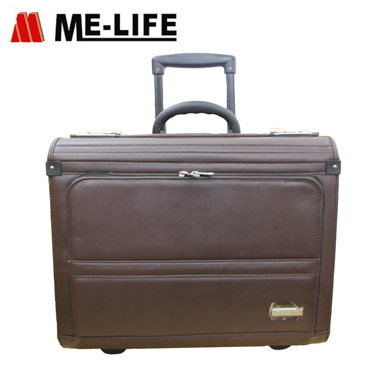 SP206F Rolling catalog case imitation leather PU pilot case with two end pockets