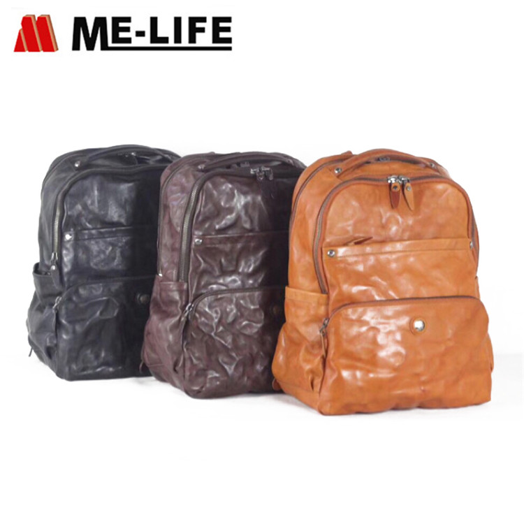 1818-949 genuine leather backpack leisure fashion zipper backpack